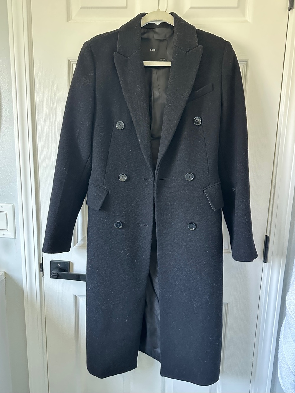 Mango Black Double-Breasted Long Wool Blend Coat